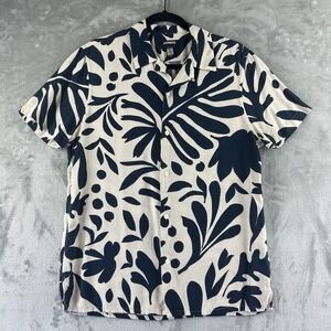 Express Button Front Shirt Men's M Blue Ivroy Abstract Leaf Print